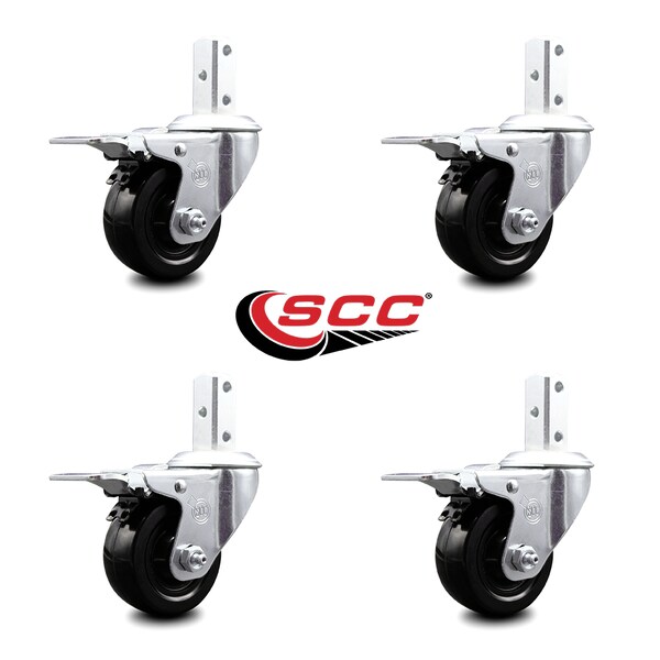Service Caster 3.5 Inch Hard Rubber Swivel 3/4 Inch Square Stem Caster Set Total Lock Brake SCC SCC-SQTTL20S3514-HRS-34-4 - main